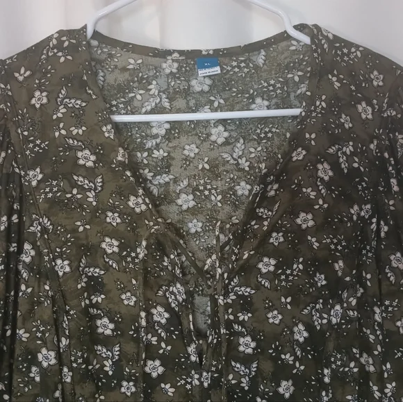 Old Navy Peasant Dress XL Mini Green Floral Balloon Sleeve Boho Forest Fairy - Picture 3 of 13
